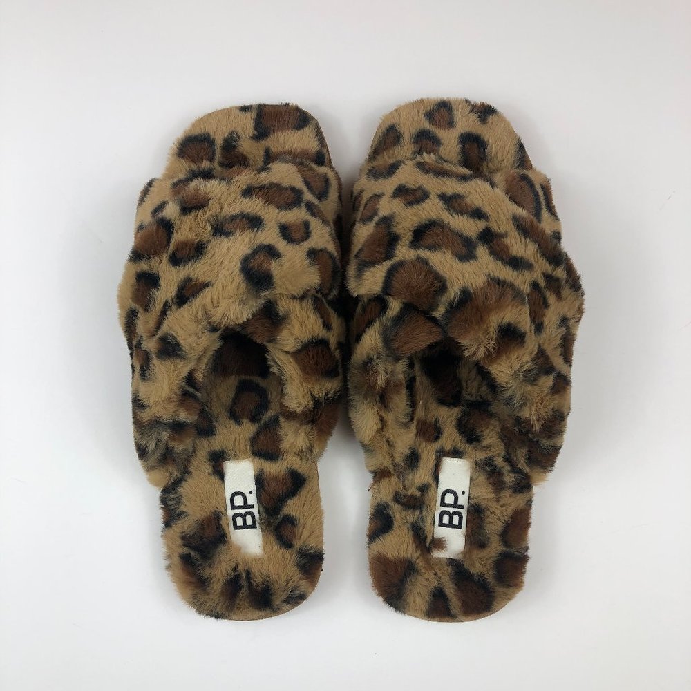 BP Leopard Print Cozy Faux Fur Criss Cross Slippers Glamcore Comfy Forestfairy